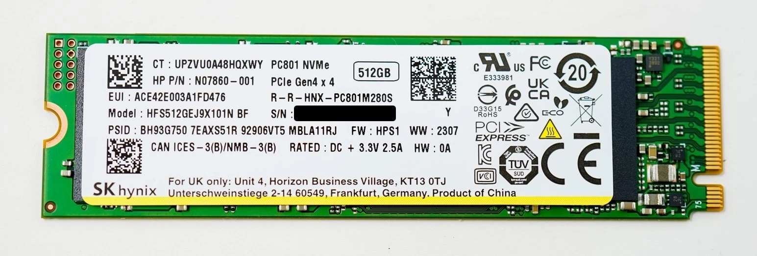 SK Hynix 512GB M.2 NVMe PCIe Gen4x4 SSD Solid State Drive